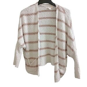 C&C California Cardigan Sweater Open Front Striped Boucle Pockets Cozy Small